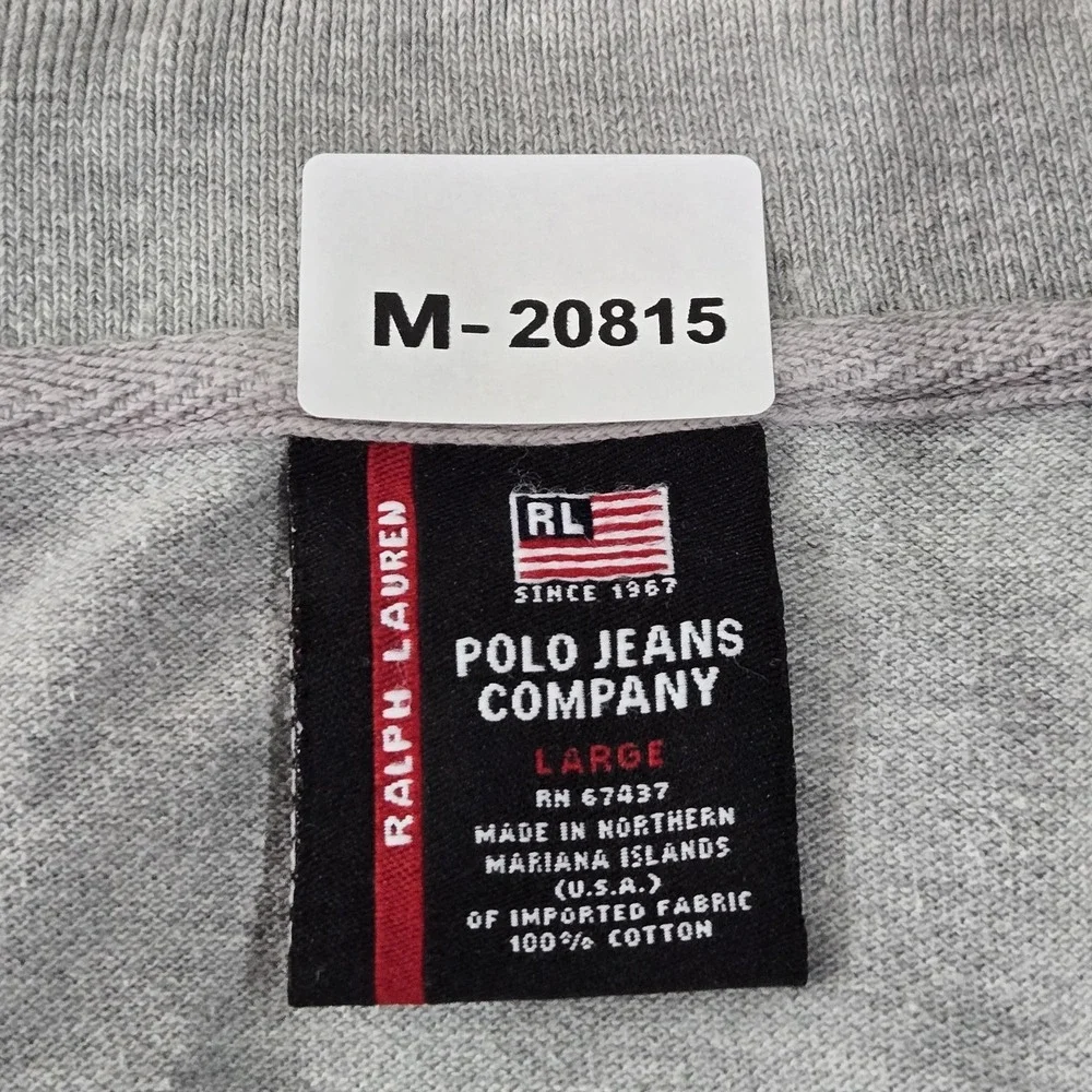 VINTAGE Polo Jeans Men Polo LARGE Gray Embroidered Text Button Logo Short Sleeve